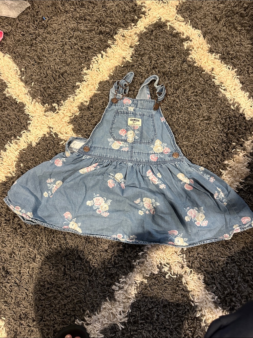 OshKosh Light Blue Denim Dress with Pink Floral Accents